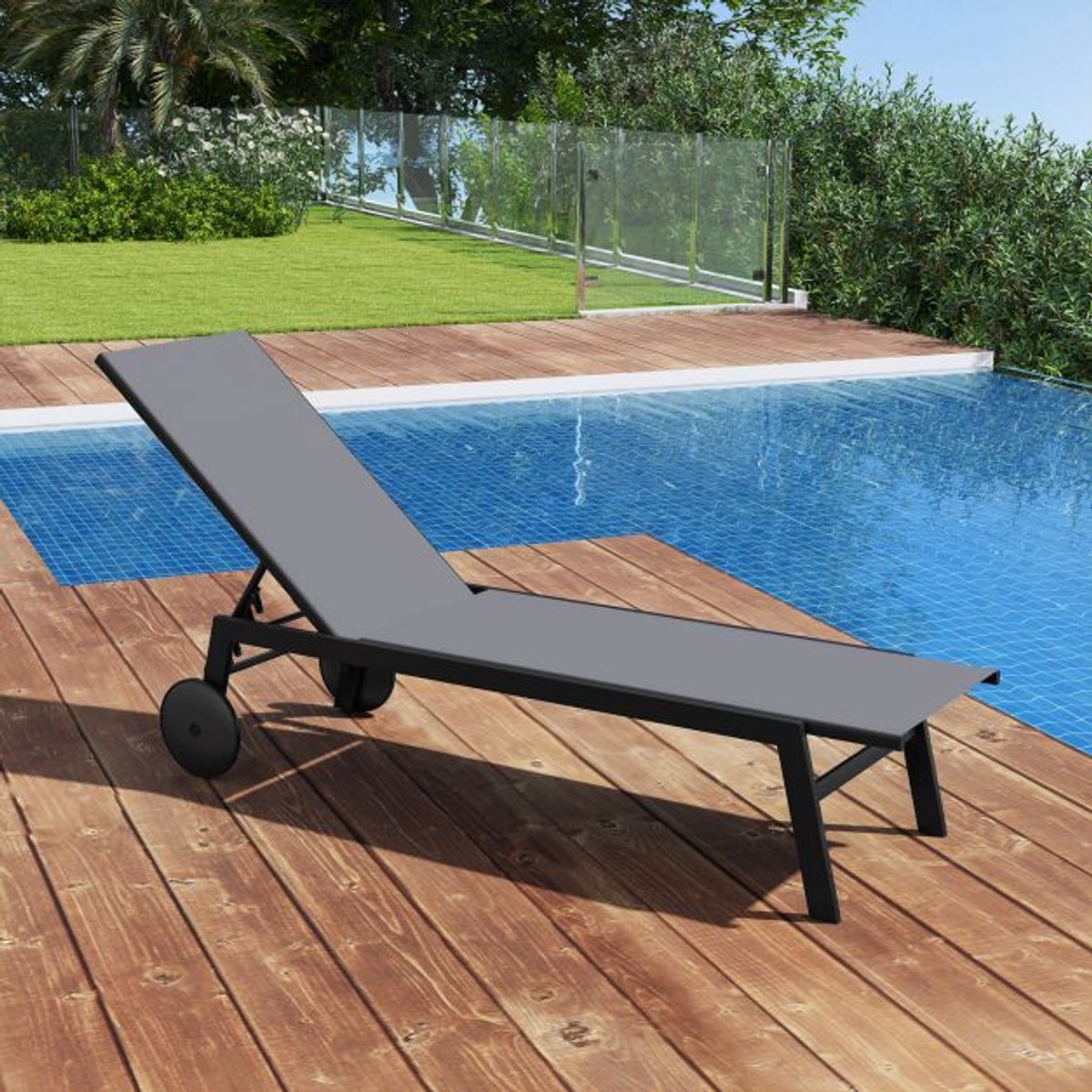 SureDeal® - Ligbed - Tuinligstoel Wielen - Standen Verstelbare Rugleuning - Ademende Stoelbekleding - 190x150,5x59 cm - Koffiebruin