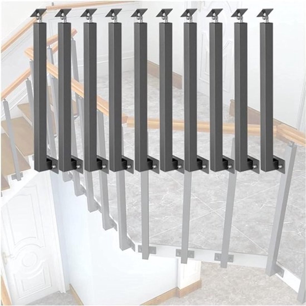Trapleuning Paal - Hekwerk Paal Balustrade - Veilig Traplopen - Verstelbare Hoekhouder - 75-110 cm Hoogte - Zwart
