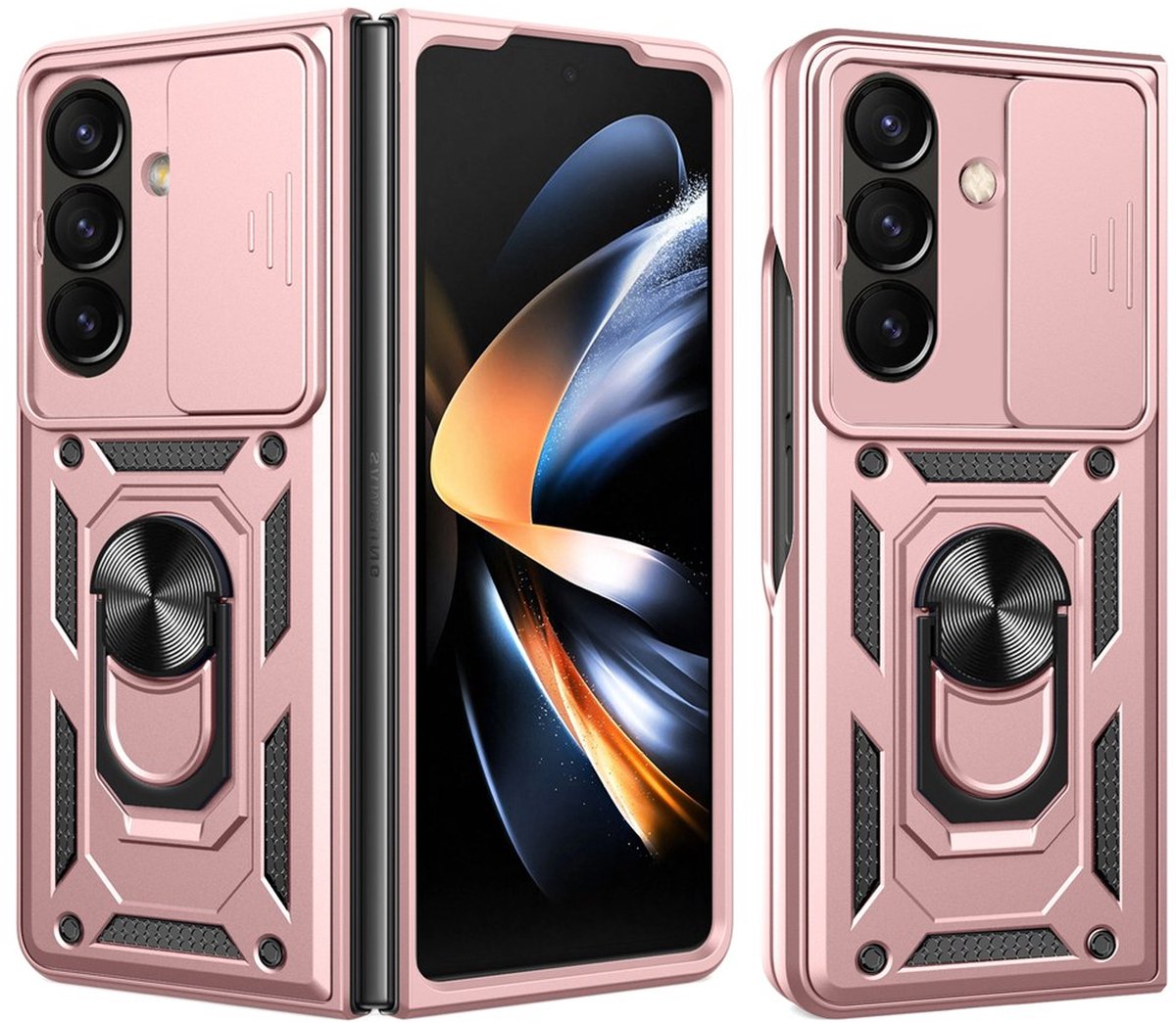 MobyDefend Hoesje - Geschikt voor Samsung Galaxy Z Fold 8 Ultra - Pantsercase Met Draaibare Ring - Rosé