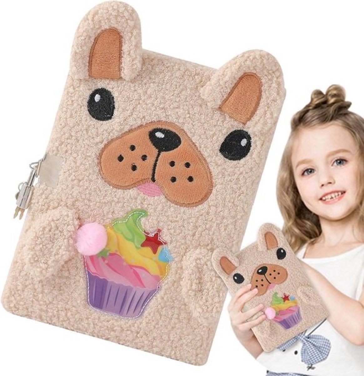 Geheim Dagboek - Pluche Notitieboek - Gedachten Opslaan - Met Slot en Sleutel - 21.5 x 15.5 cm - Bruin