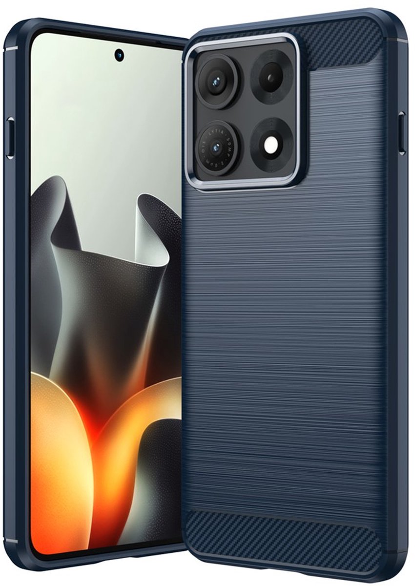 MobyDefend Hoesje - Geschikt voor Motorola Edge 70 Max - TPU Backcover - Geborstelde Metaal & Carbon-Look - Blauw
