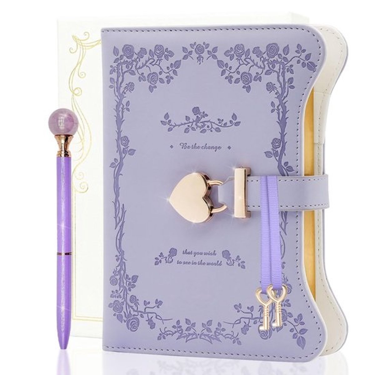 Dagboek met Slot en Sleutel voor Meisjes en Dames - 360 Pagina's met Gouden Randen, Inclusief Geschenkdoos, Pen en Bladwijzer