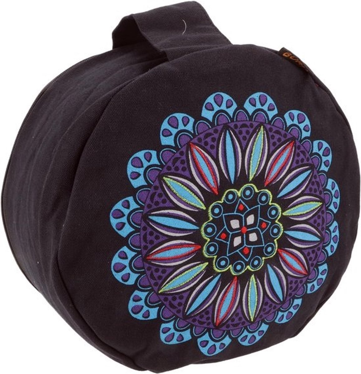 Meditatiekussen Rond met Speltvulling - Yoga Zitkussen Zwart met Mandala Print