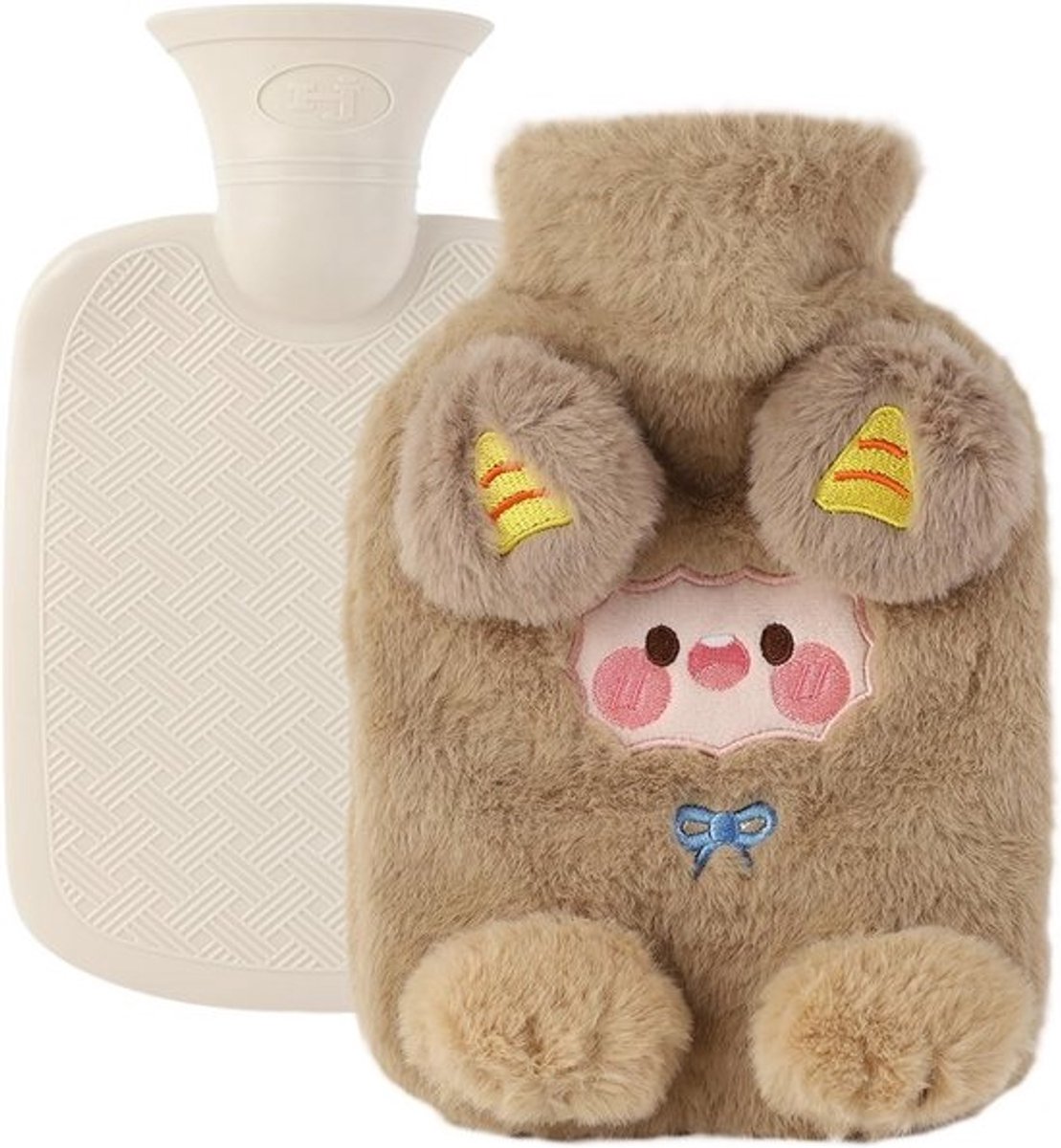 Pluche Warmwaterkruik 800 ml met Afneembare Zachte Hoes - Verwarmt en Verlicht Pijn