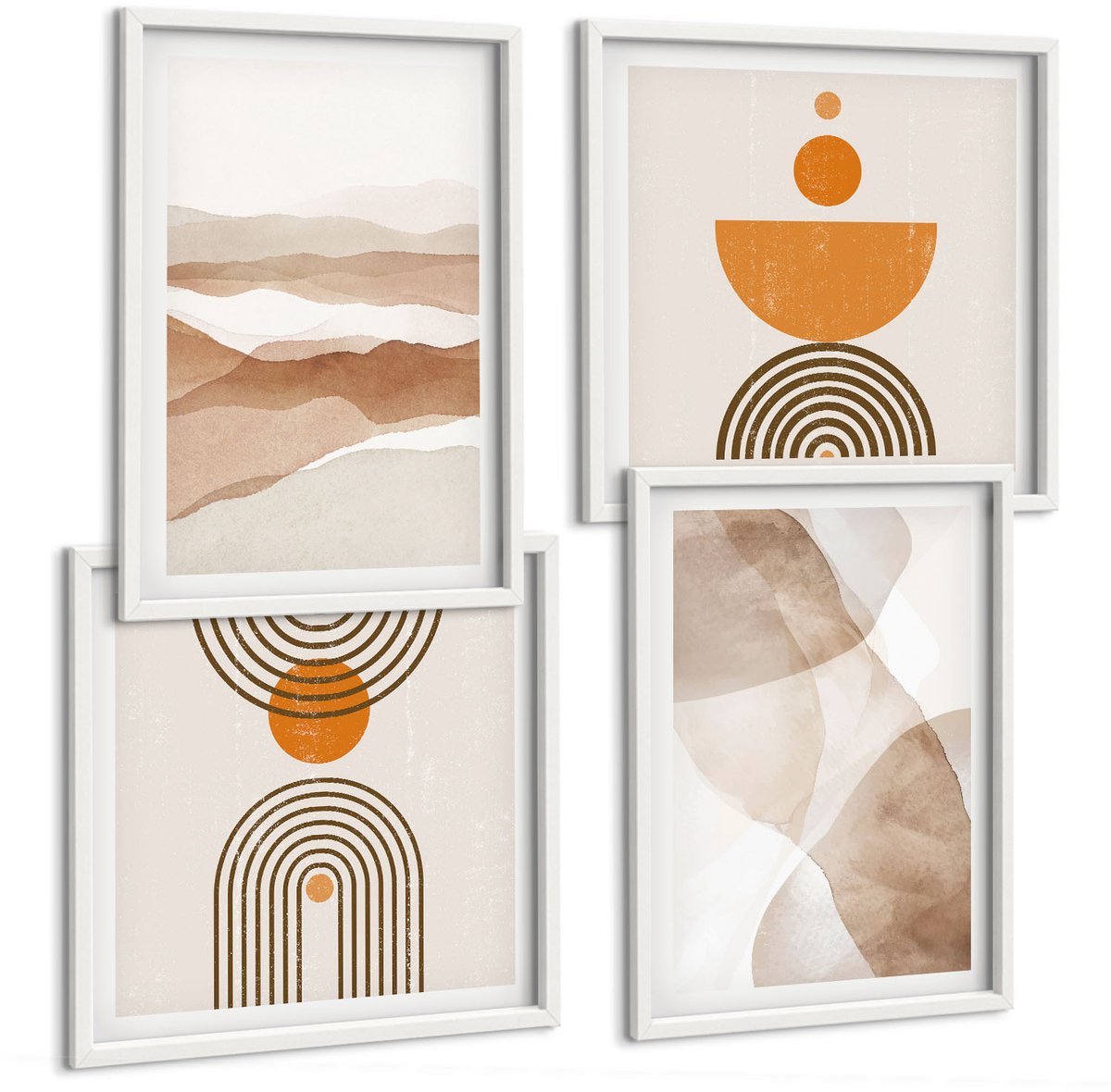 Wallfluent 4-Delige Schilderij Set - Structuren In Verschillende Tinten Minimalisme - 40 x 40 En 40 x 60 - Wanddecoratie - Schilderijen Set - Kantoor - Muurdecoratie