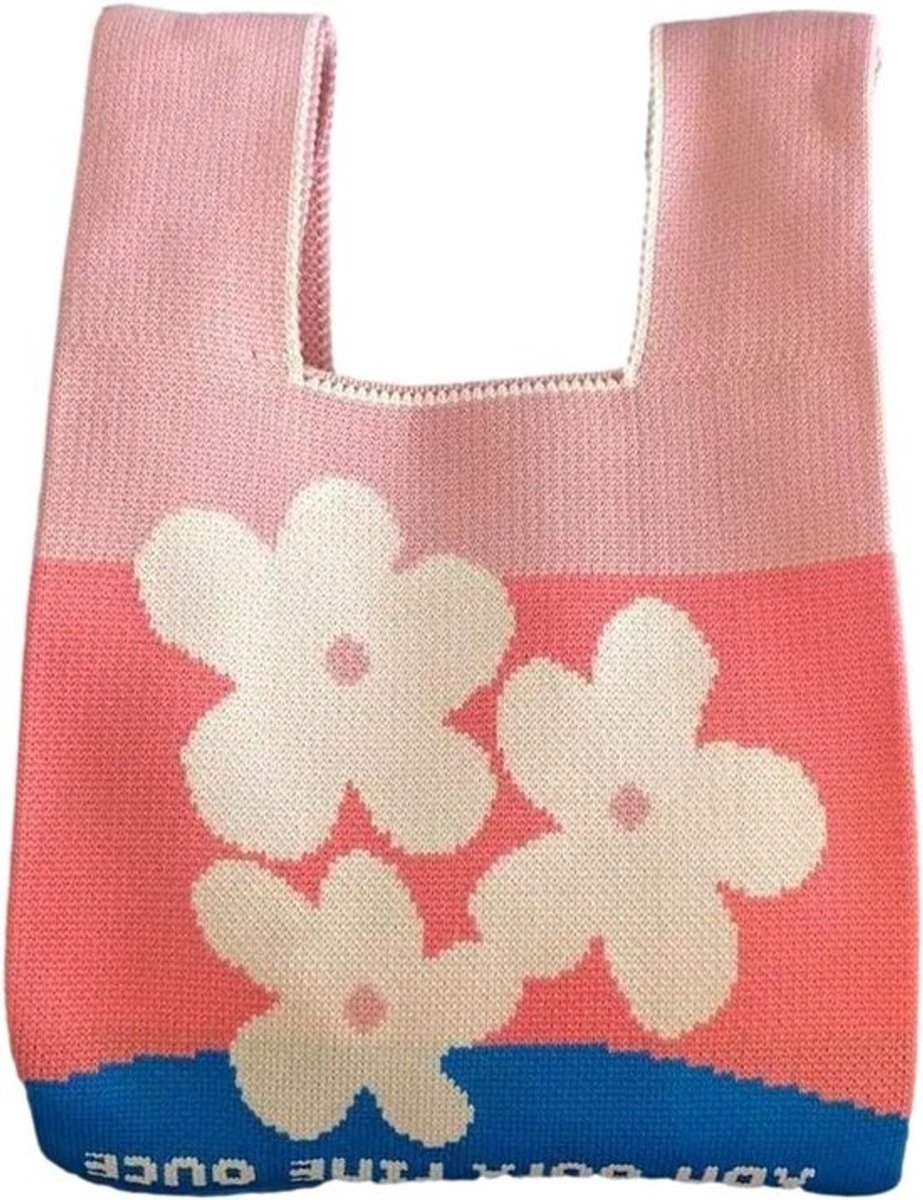 Gehaakte Handtas - Polstas Gebreide Tas - Mode Accessoire - Bloemen Design - 20 x 36 cm - Multicolor