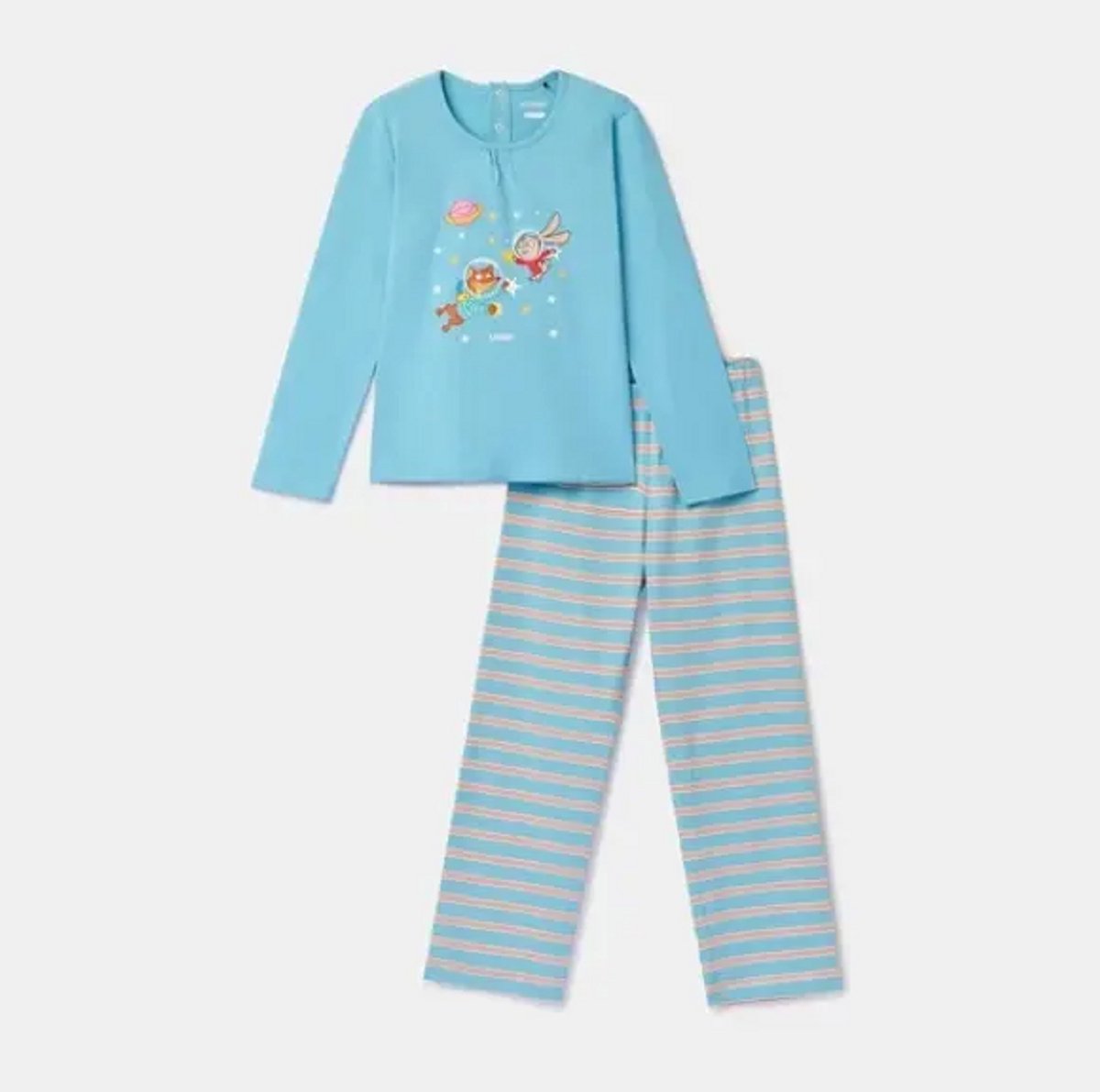Woody Meisjes-Dames pyjama blauw - maat 128/8J