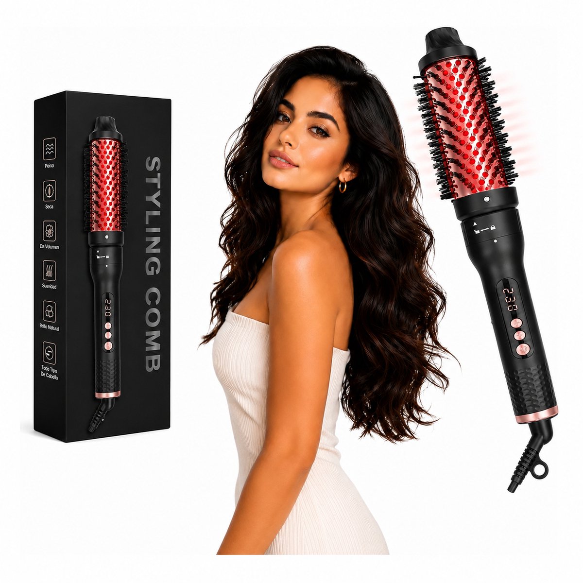 UKLISS Thermal Brush – Keramische Warmteborstel – Krulborstel en Stijlborstel in 1 – Krultang – Föhnborstel – Airstyler Alternatief – Zwart – Inclusief Hittebestendige Handschoen