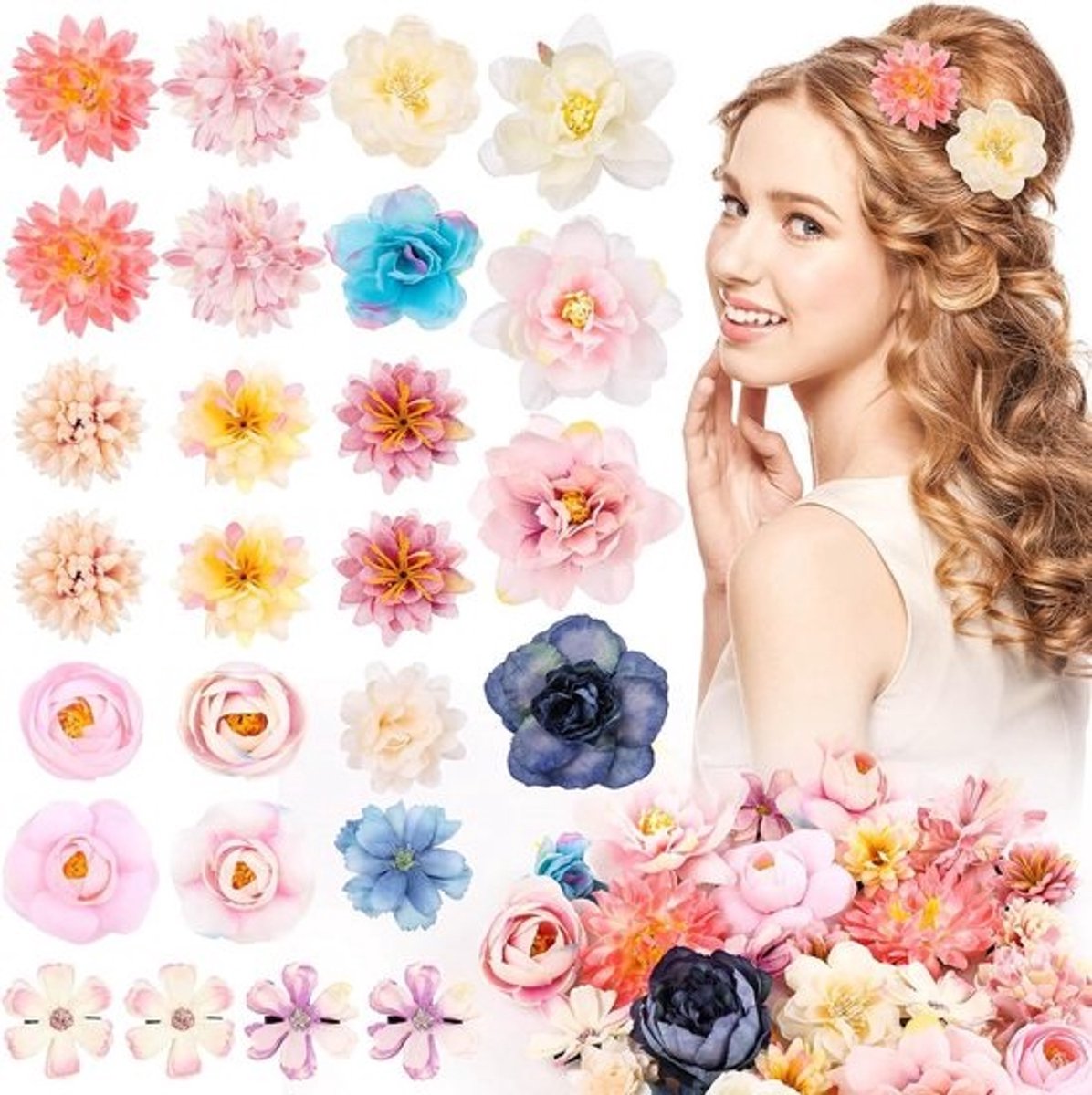 Bloemen Haarspelden - Bloem Clips - Haar Decoratie - Realistische 3D Vorm - 26 Stuks - Kleurrijk