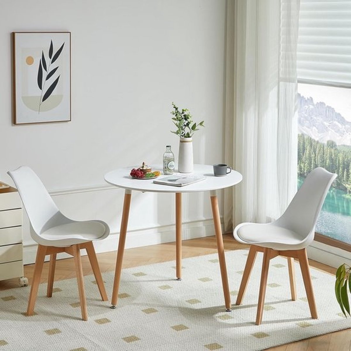Ronde Eetkamerset Tafel met 2 Stoelen - Compact Eetgedeelte voor Keuken of Balkon