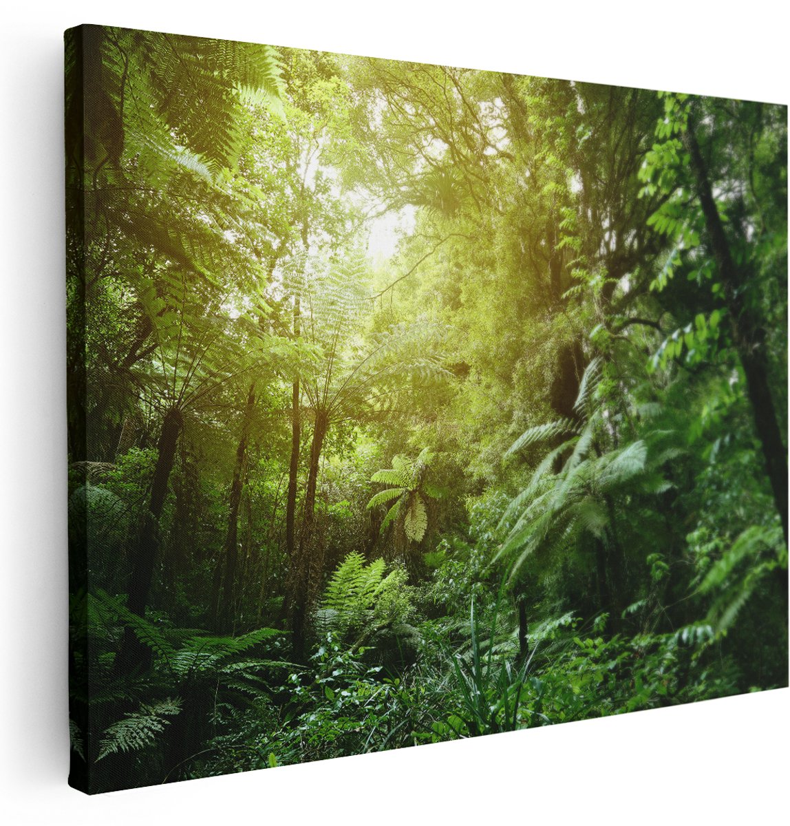Artaza Canvas Schilderij Tropische Jungle Met Zonneschijn - 160x120 cm - Groot - Wanddecoratie Woonkamer - Schilderijen - Muurdecoratie