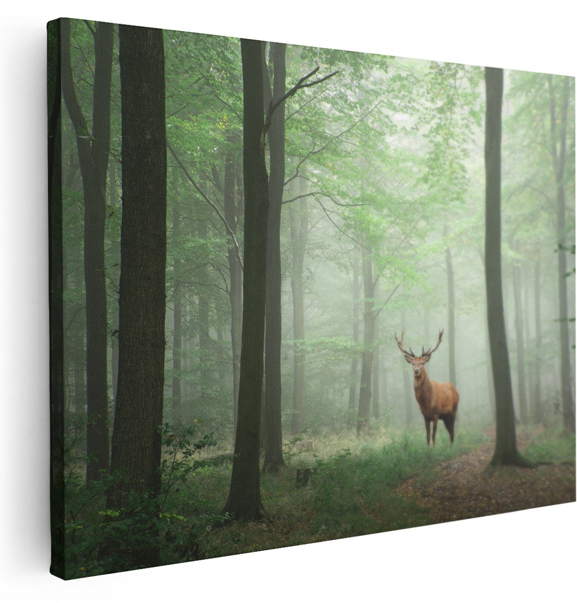 Artaza Canvas Schilderij Hert In Bos - 160x120 cm - Groot - Wanddecoratie Woonkamer - Schilderijen - Muurdecoratie