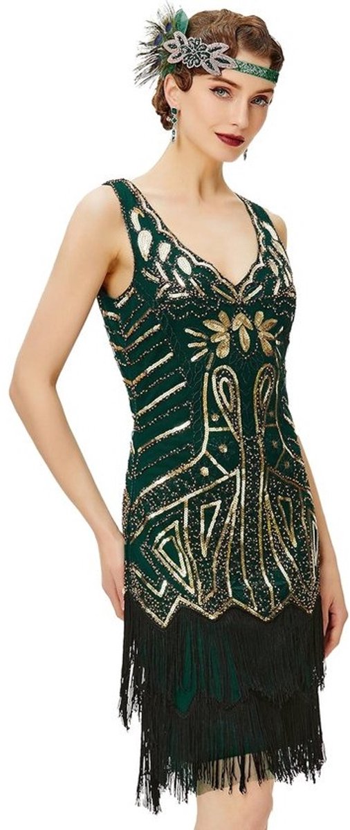 Vintage Flapper-jurk met V-hals voor dames | Cocktailjurk voor Speciale Gelegenheden