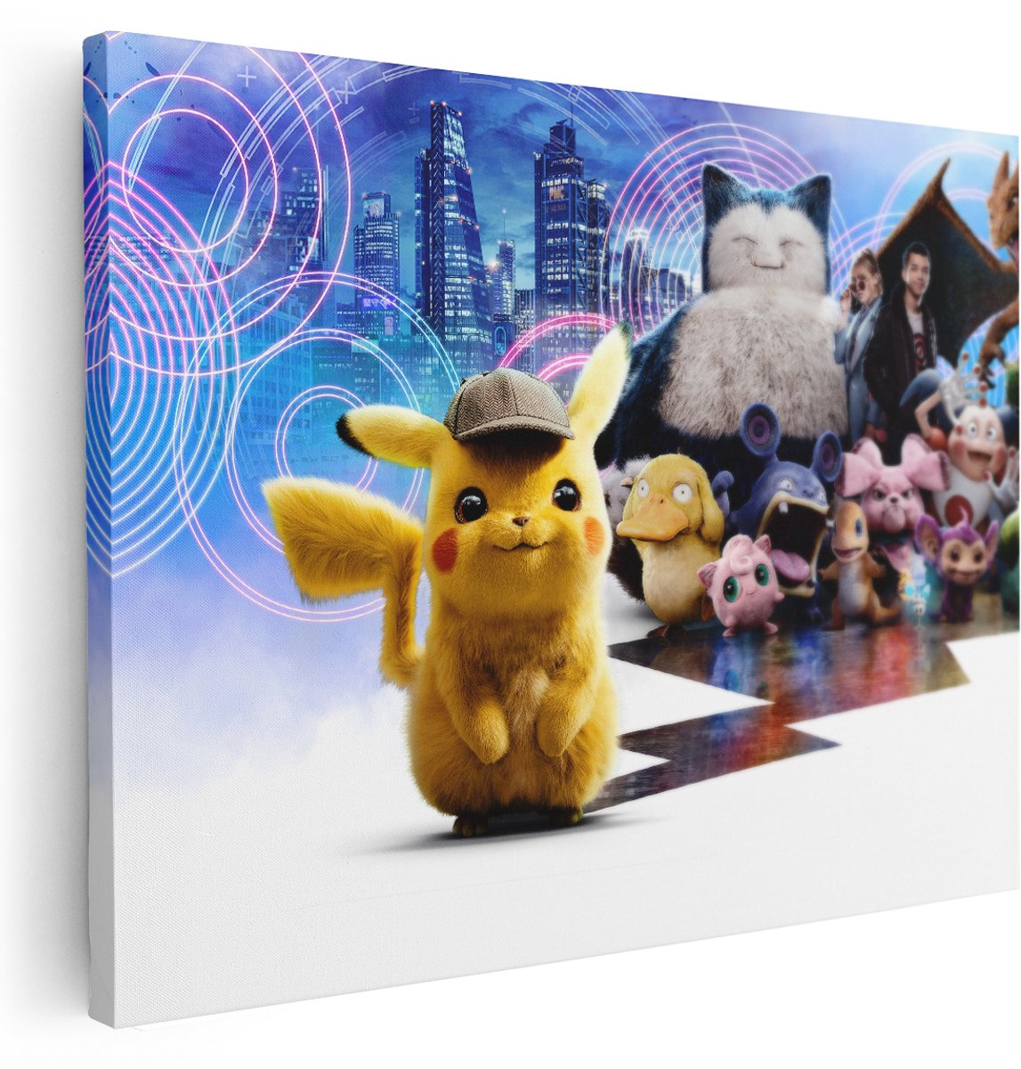 Artaza Canvas Schilderij Pokemon - 160x120 cm - Groot - Wanddecoratie Detective Pikachu - Muurdecoratie Kinderkamer - Schilderijen Op Canvas Film