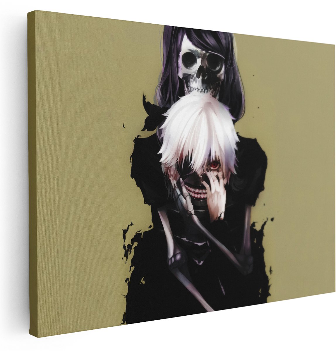 Artaza Canvas Schilderij Tokyo Ghoul Portret - 160x120 cm - Groot - Wanddecoratie Anime - Muurdecoratie Schedel - Schilderijen Op Canvas Gothic - Zwart