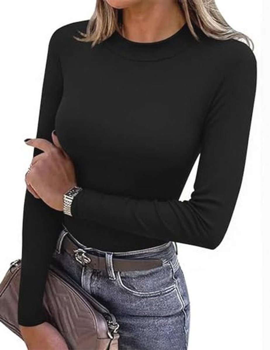 Dames T-shirt ronde hals lange mouwen slim fit casual stretch S-XXL