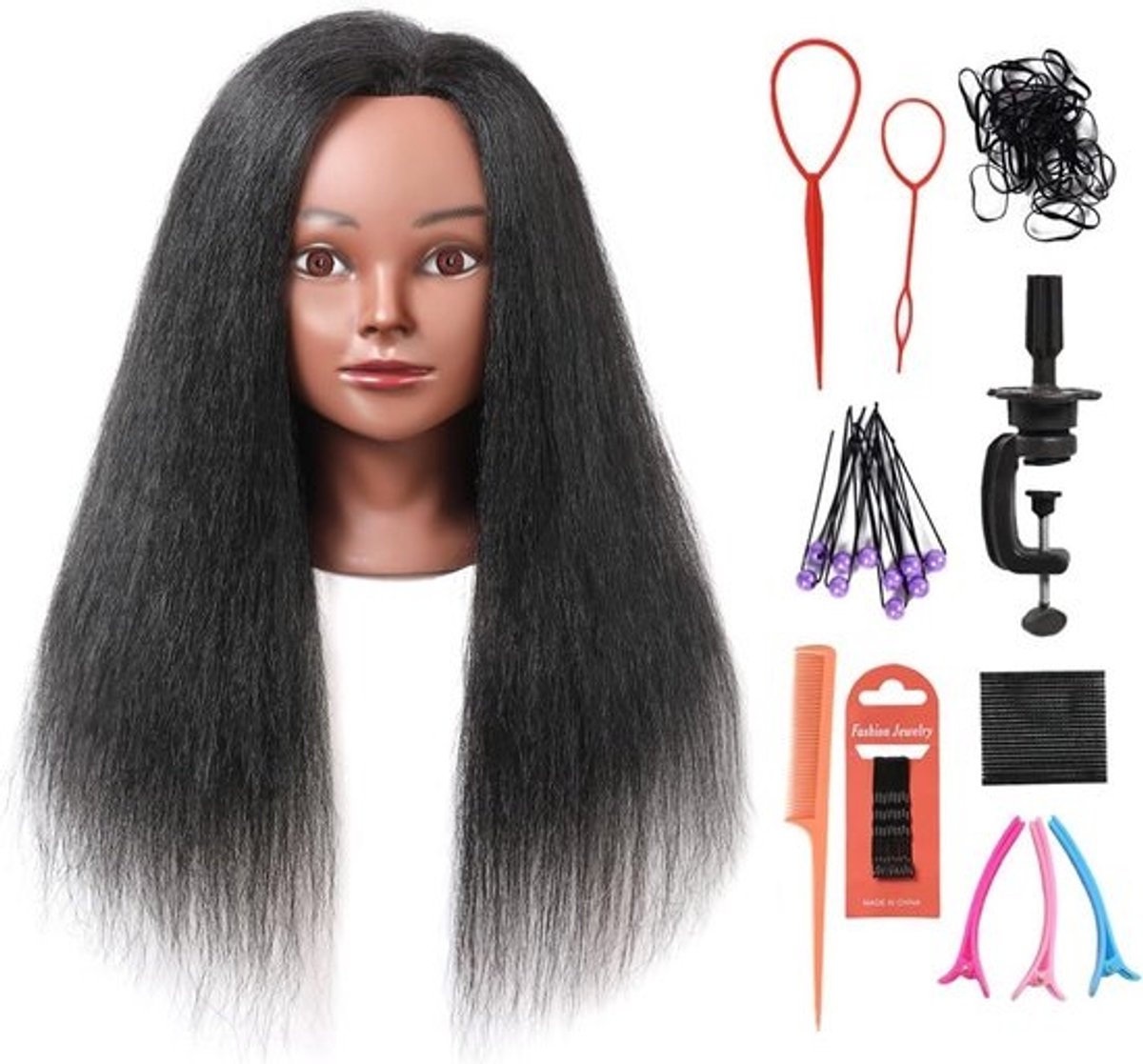 Mannequin hoofd voor haarstyling met 100% echt haar - Oefenpop voor kappers en cosmetologie