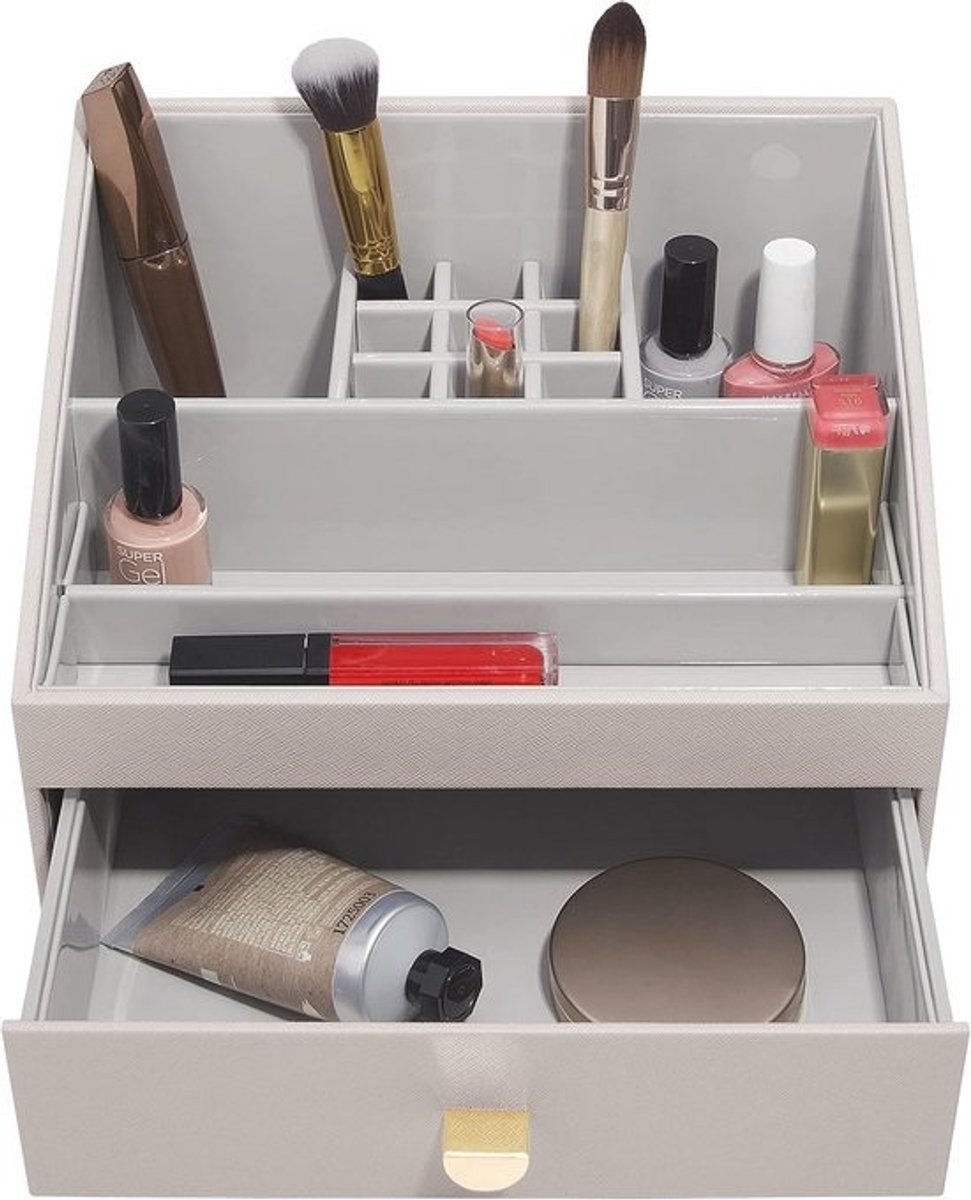 Taupe Stackers Make-up Organiser met Compartimenten en Uittrekbare Lade
