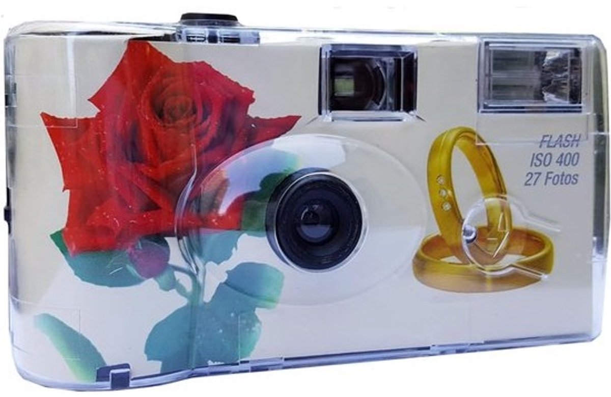 Wegwerpcamera Bruiloft - Camera met Film - Feestelijke Momenten - Met Ingebouwde Flits - 12x8x4 cm - Roze en Wit