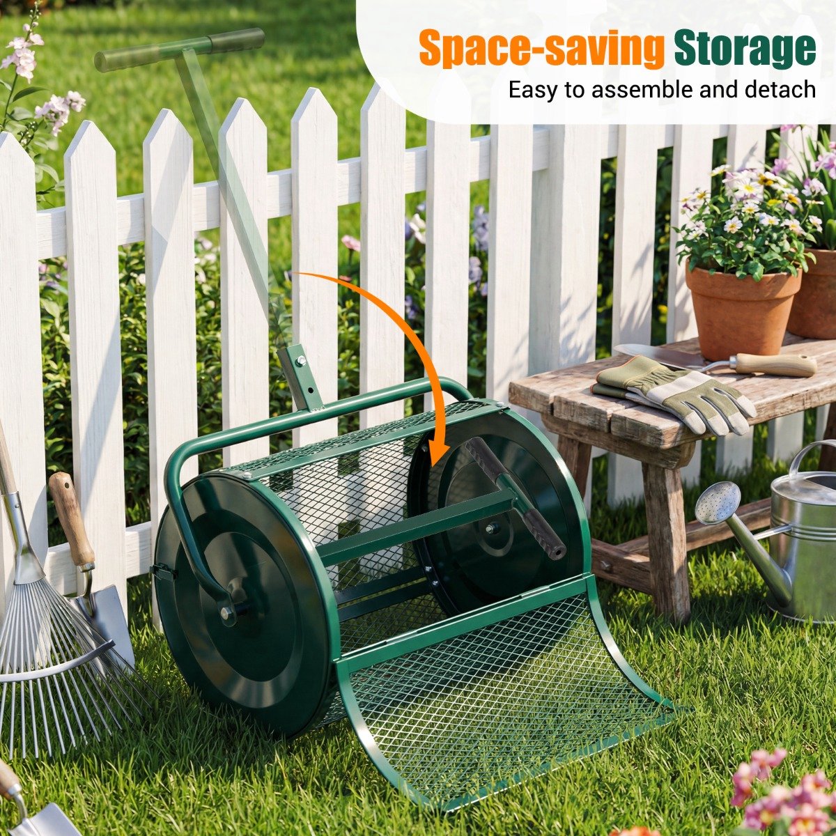 SureDeal® - Tuinier - Meststrooier Voorzien Twee - Metalen Mand Hoogte - 67,5x40x113 cm - Groen