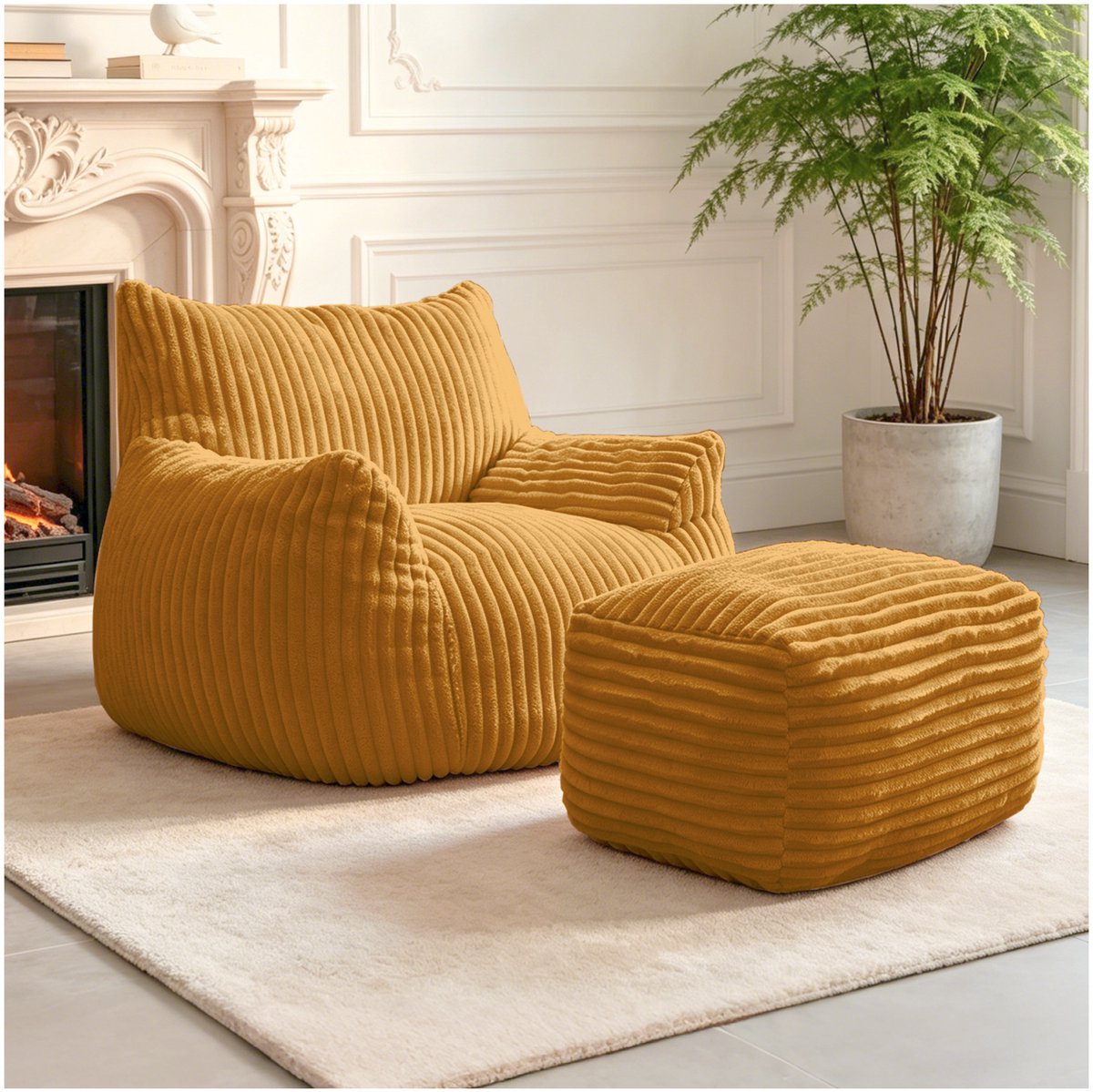 MODENUIT Zitzak 103 x 90 x 70 cm - Met Voetenbank en 5-Zone Ondersteuning - Voor Binnenruimtes - Stof - Geel