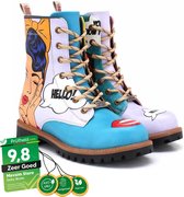 Goby PopArt Hello Boots Dames Laarzen – Handgemaakt – Enkel Laarzen Maat 42 – Kleurrijke Pop-Art Stijl