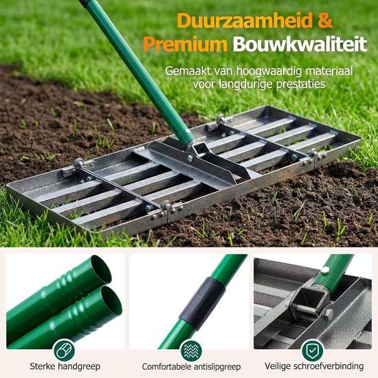 Grond Egalisatie Hark - 76 x 25 cm Tuin Hark voor Grond, Zand en Grind met Verstelbare Handgreep van 84-196 cm, Vouwbare Tuin Hark voor Efficiënte Bodemverzorging — afbeelding 4