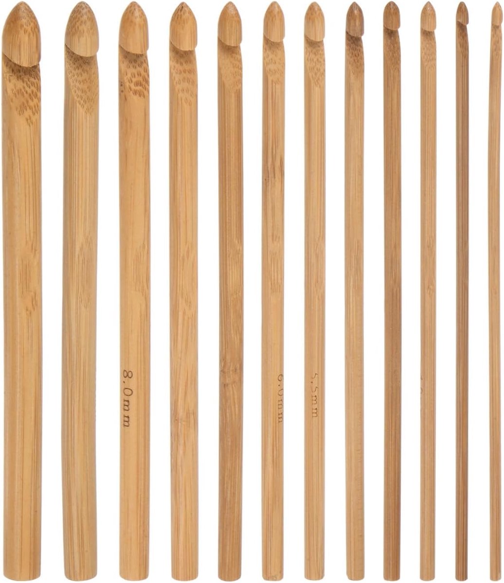 sourcing map Haaknaald bamboe hout 3 mm 10 mm breinaalden voor doe-het-zelf knutselgaren