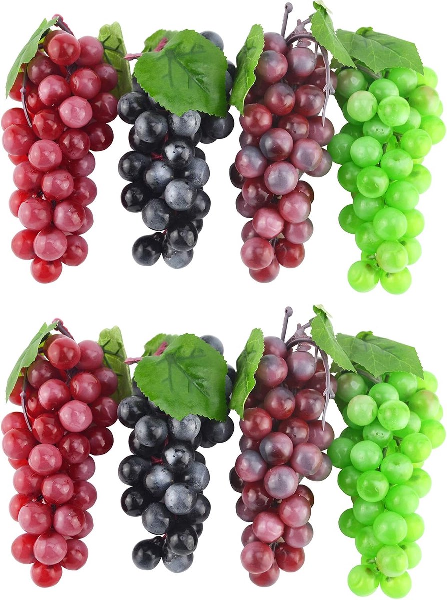 6,3 inch kunstmatige druiven cluster rubber matte druivenbundels decoratieve druiven trossen voor vintage bruiloft gunst fruit wijn decor faux fruit rekwisieten (zwart, rood, groen, paars - 8 stuks)