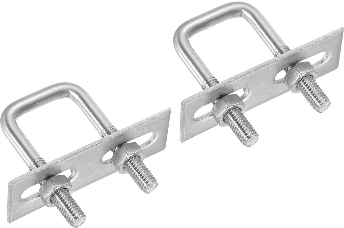 U-boutset, vierkant, M8 x 25 x 50 mm, 2 stuks, reserveonderdelen, vierkant, van roestvrij staal 304, met frameplaten en moeren voor aanhangers