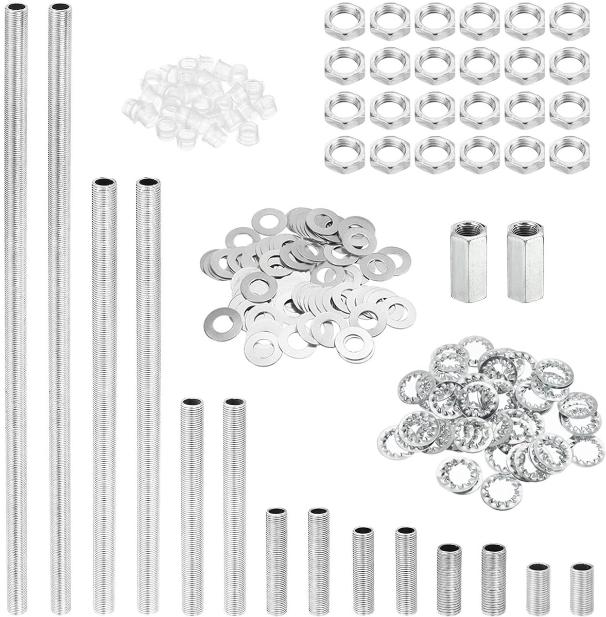 M10 schroefdraad 7 maten lampbuisset met vergrendeling, moeren, sluitringen, bevestigingen, assortiment hardware voor kroonluchter, plafond, doe-het-zelf licht, zink coating
