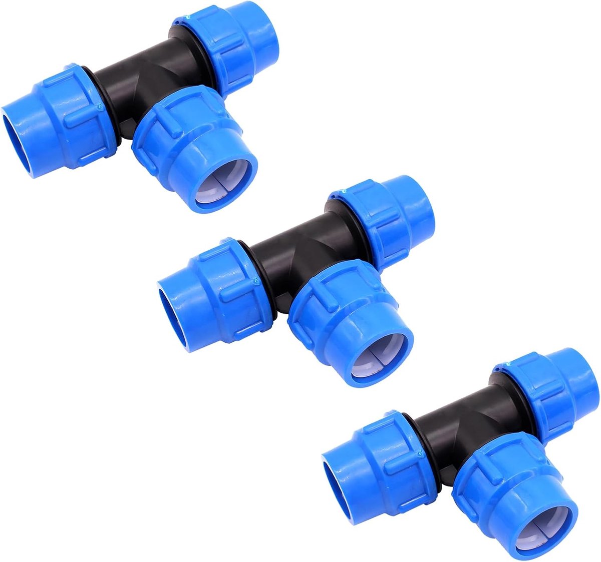 fitting voor PE buis, 20 mm, klemverbinders, koppeling, hoek, T-stuk, PP-fitting, klemverbinder, 20 stuks T-stukken voor PE-buis, PP T-stuk, koppeling, compatibel met PE80 PE100 buizen,