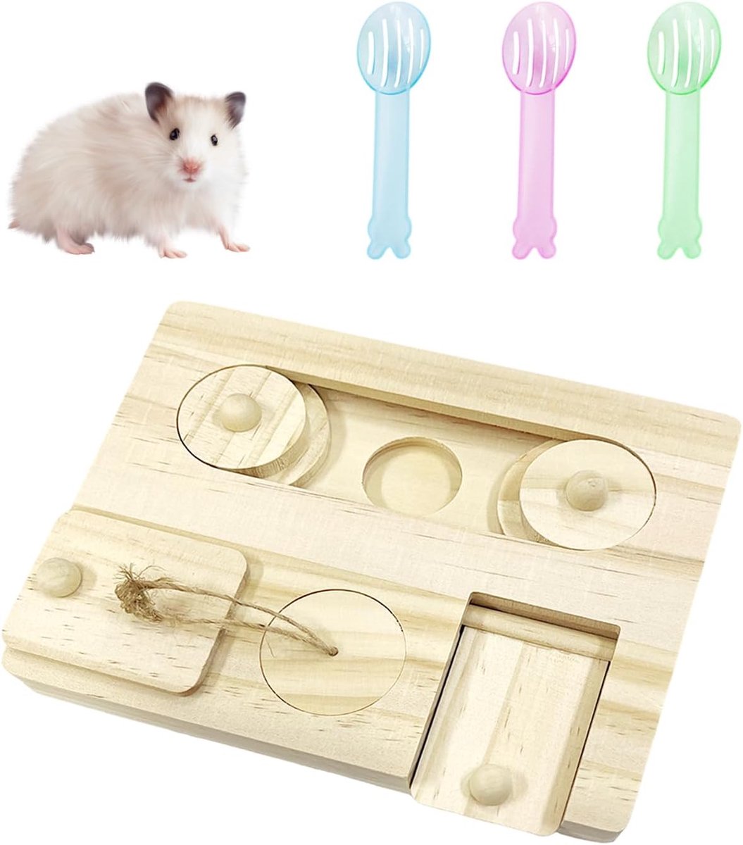 1 Stuk Hamster Houten Feeder, 3 Stukken Schoonmaak Zand Schop, Leuk Foerageren Interactief Speelgoed, Creatieve Voedsel Dispenser, Hamster Speelgoed