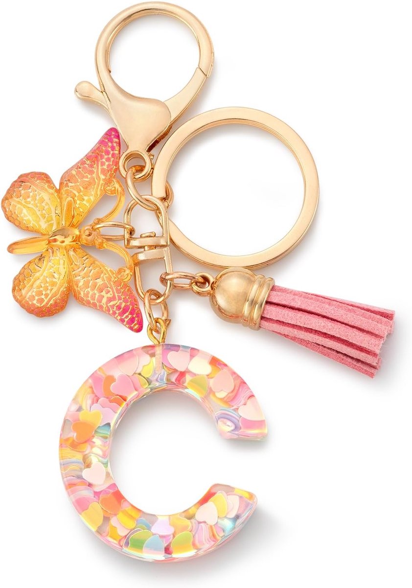 Sleutelhanger letter meisjes sleutelhanger met beginletters vlinder autosleutelhanger voor vrouwen, roze-c, S