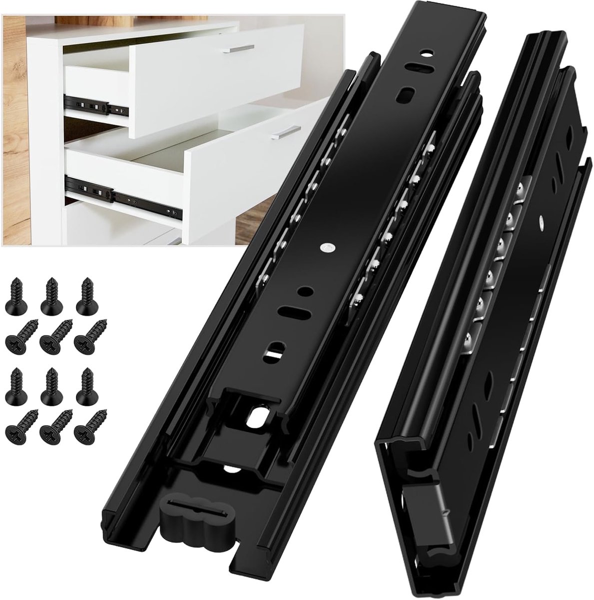 1 paar metalen stalen ladekogellagers glijbanen, 3 vouwen volledige uitbreiding, zijbevestiging, zware lading 45 kg (2-pack) 14 inch(350mm) Kleur: wit