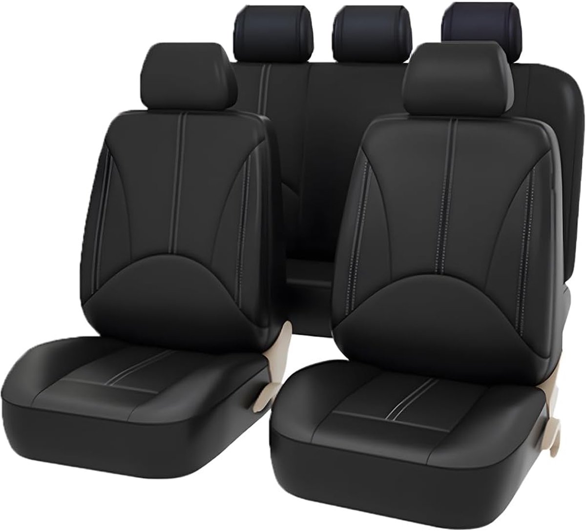 9-delige autostoelhoezen voor en achter, complete set voor auto, waterdicht, leer, autostoelhoezen van leer, stofdicht, ademend, volledige set