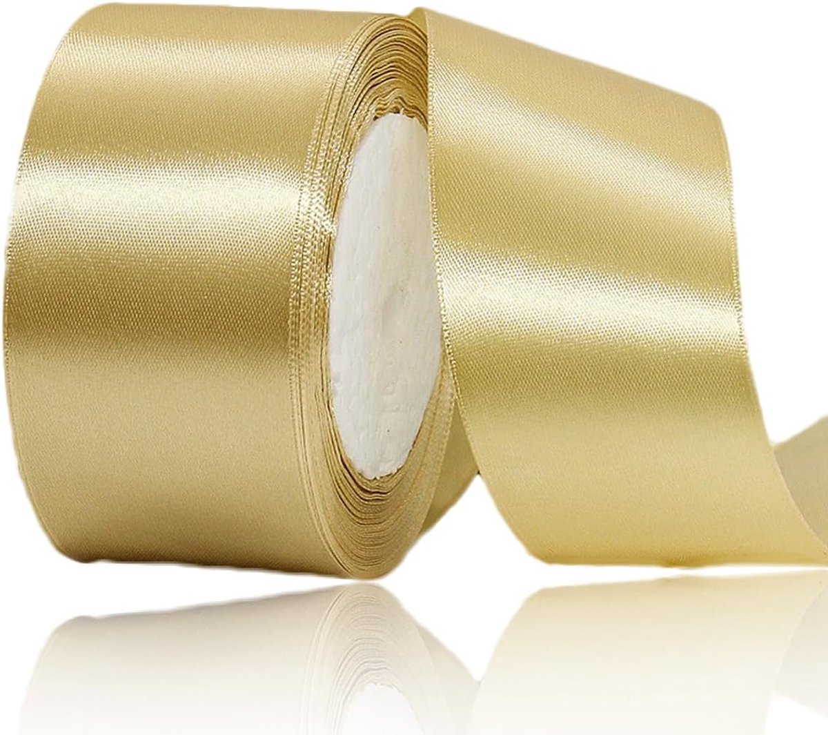 lint 50 mm, gouden satijnen stoffen lint, 23 meter om te knutselen, geschenkverpakking, bloemboeketten, ballonnen, doe-het-zelf strikken, bruiloftsfeest, verjaardagstaarten en kerstdecoraties