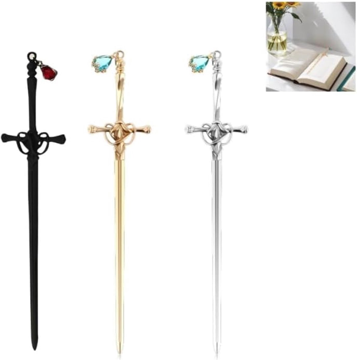 3 stuks metalen bladwijzers, bladwijzers, zwaard, mini-bladwijzers, gepersonaliseerde bladwijzer, wordt geleverd met edelsteenhanger, voor leraren, studenten, boekenliefhebbers