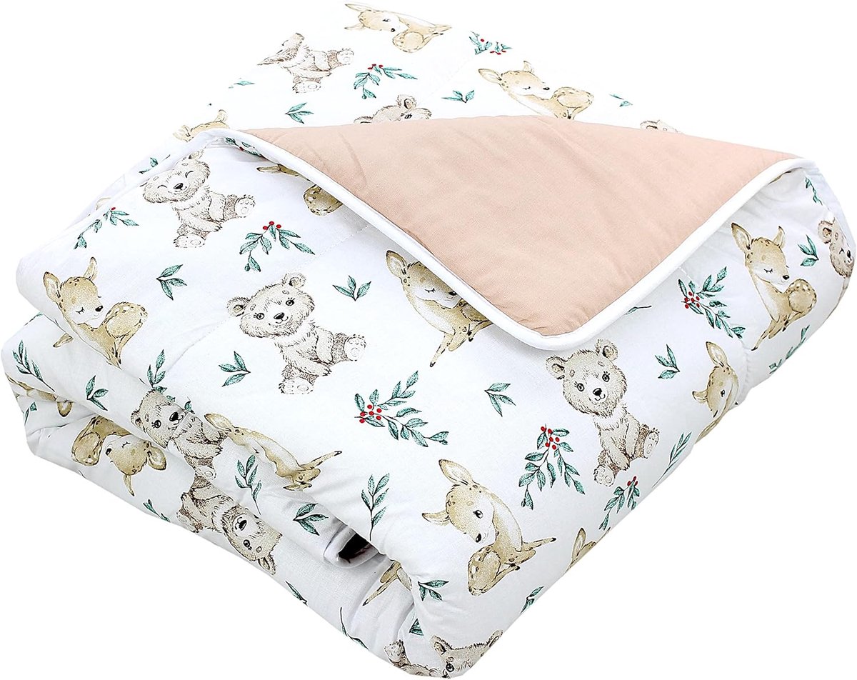Speelkleed baby 120x120 cm – Gewatteerd, zacht, katoen, Kleine Herten/Beren/Beige