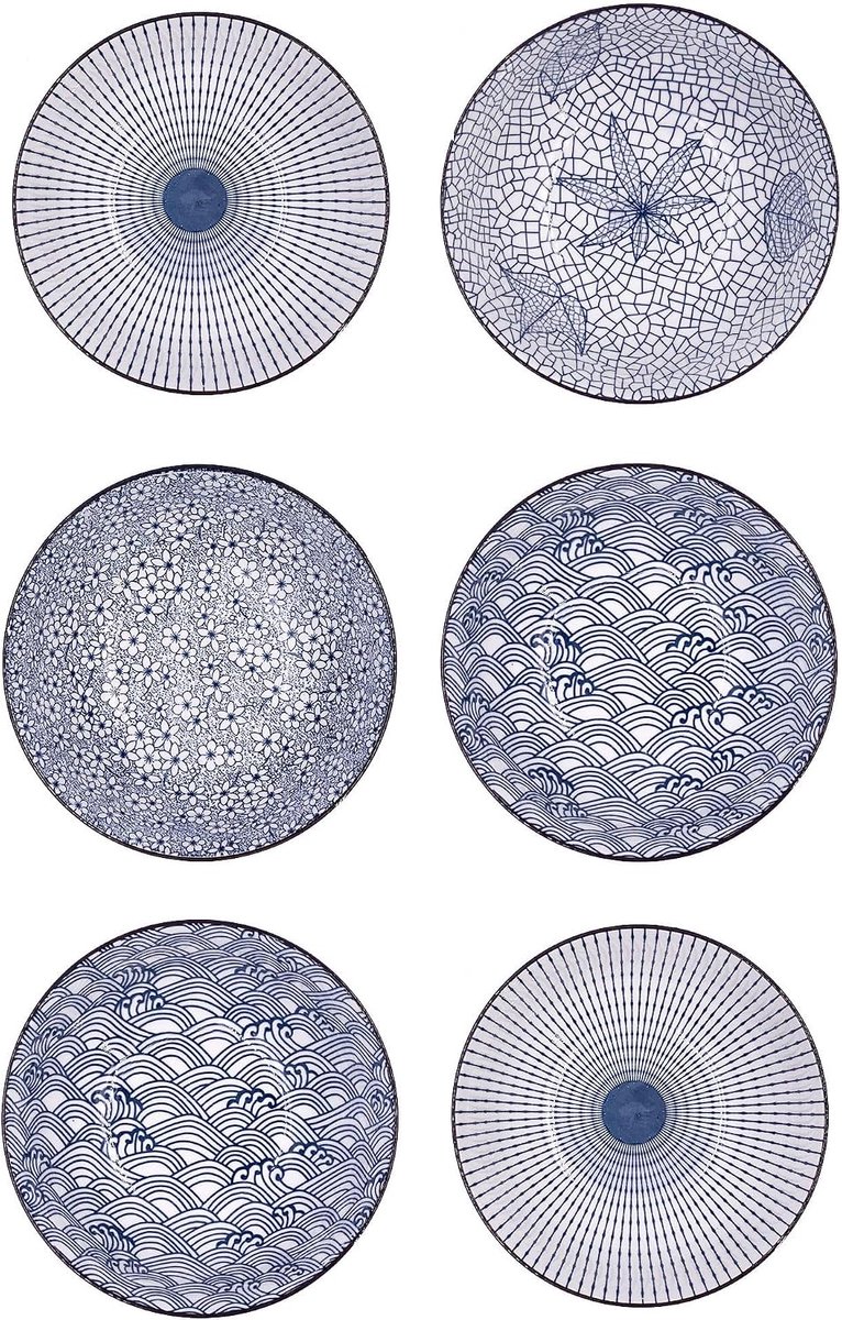 dessertbord, saladebord, dinerbord, porseleinen set van 6, serviesbordset, diameter 20,5 cm, ontbijtbord, dinerservies, plat bord