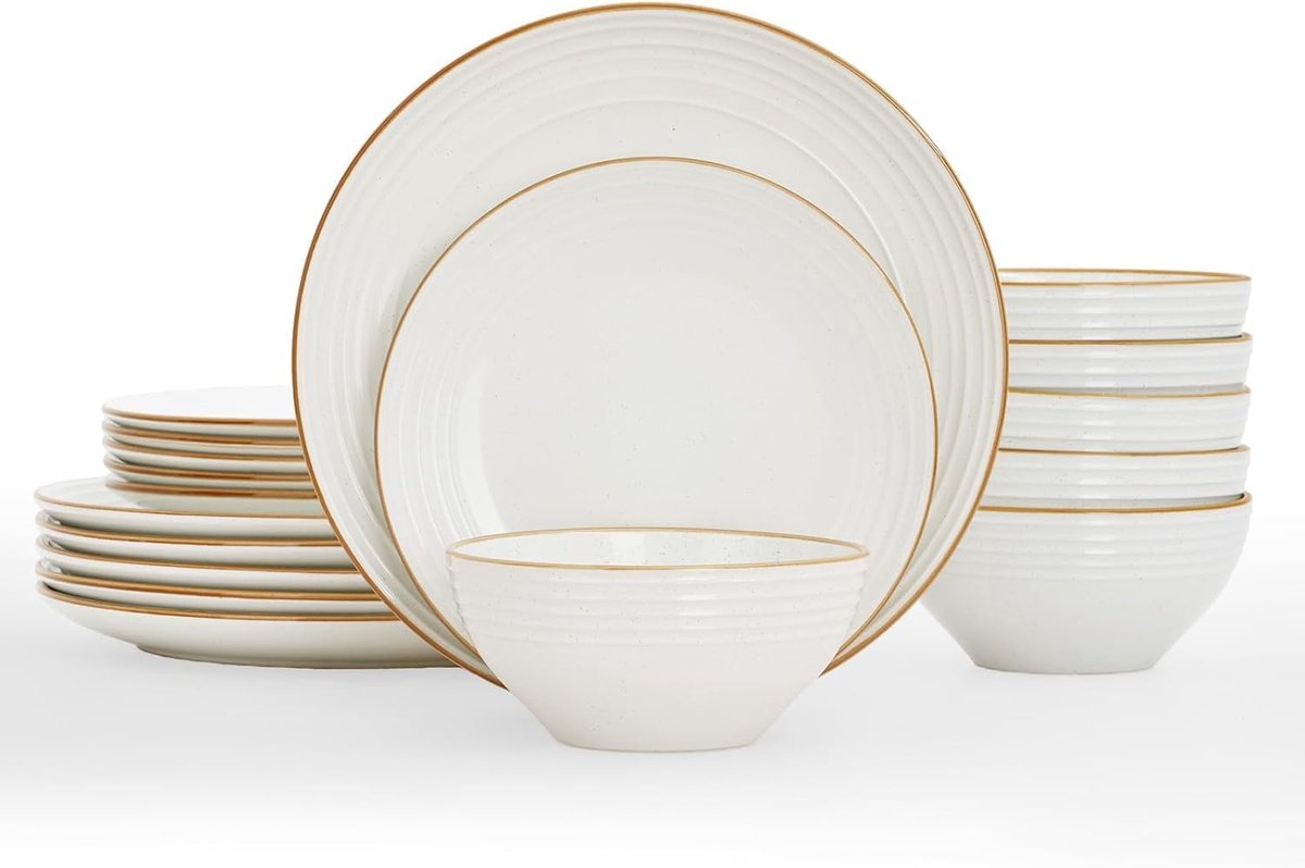 Dinersets met borden en kommen, wit | Set met dinerborden, dessertborden en ontbijtkommen – servies, geschikt voor de magnetron en vaatwasser
