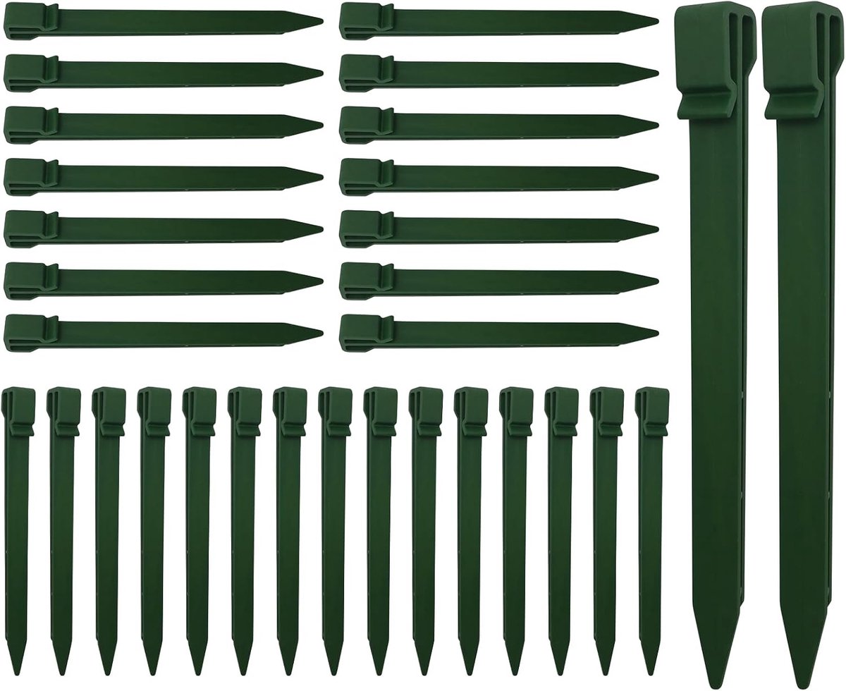 22 stuks 24 cm robuuste kunststof stokken, groene stokken met grasachtige rand en grasbevestiging, zware stokken voor tenten, ankerstokken, haringen met haken, voor vloeren