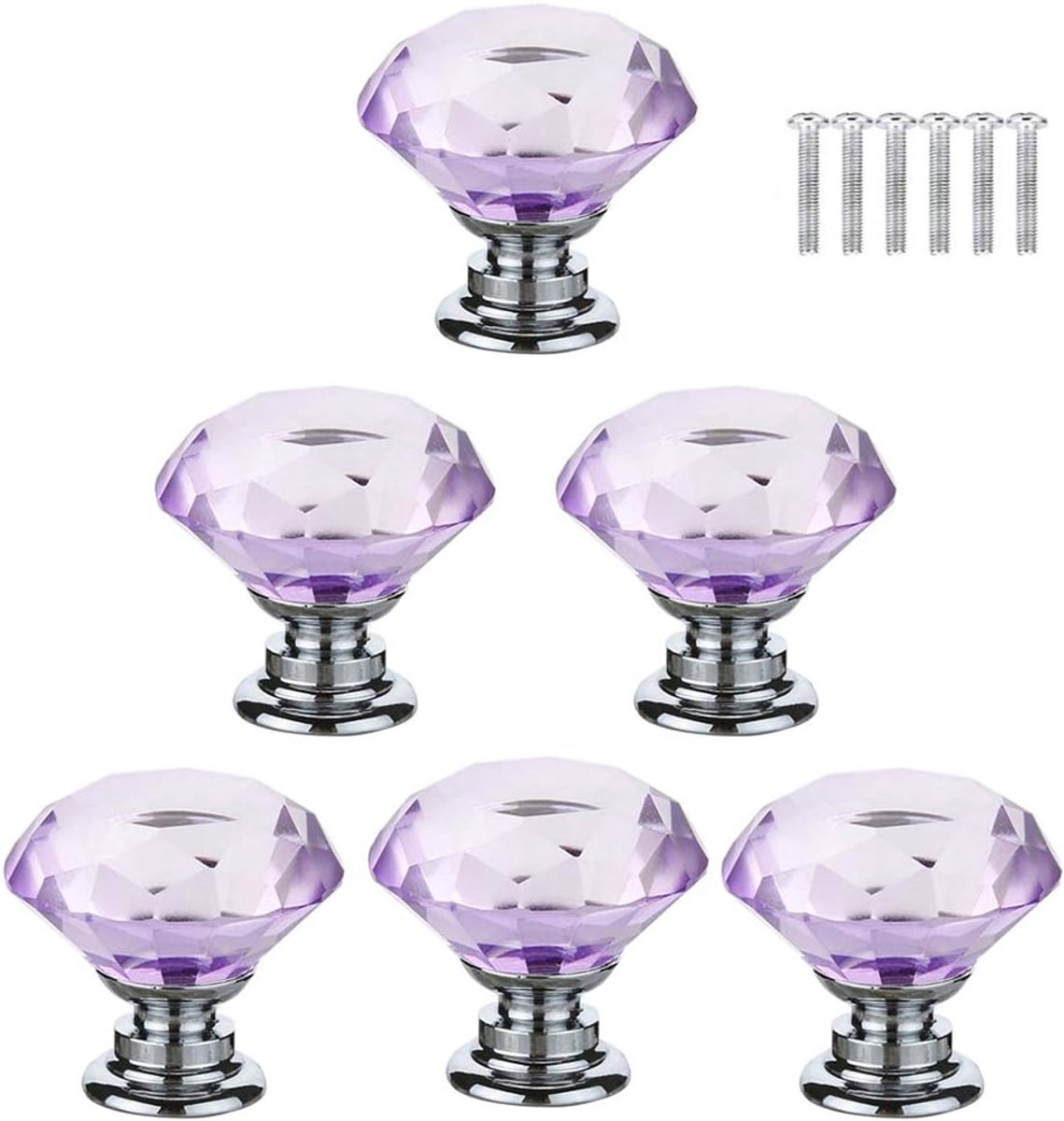 Kristal Ladeknop, Schuifladenknop, Meubelgreep, Kabinetknop, met Schroeven, 30mm, 6 Stuks