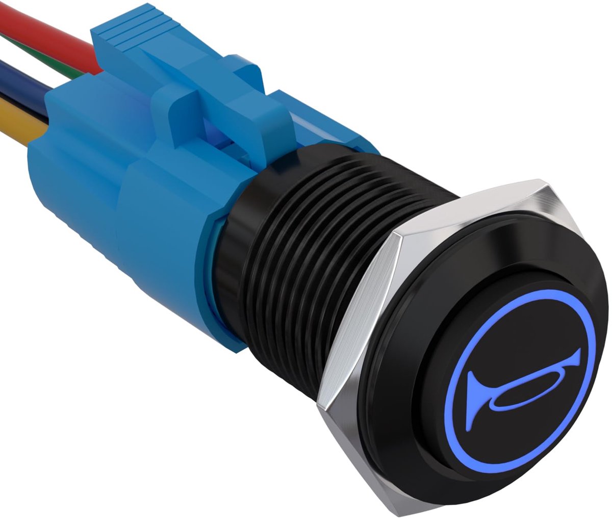 19MM Momentan claxon knop drukschakelaar 12V, met LED waterdichte Momentary drukknop schakelaar met voorbedrade stekker, auto RV vrachtwagen boot aan/uit knop schakelaar (blauw)