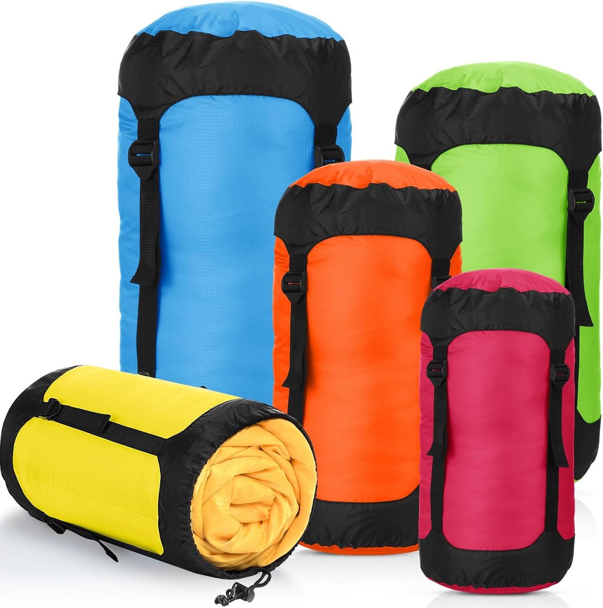 Compressiezakken Voor Backpacken 5L/10L/15L/20L/35L Opbergzak Voor Slaapzak Waterbestendige Opbergzak Voor Slaapzak Voor Ruimtebesparende Wandeluitrusting(Heldere kleuren)