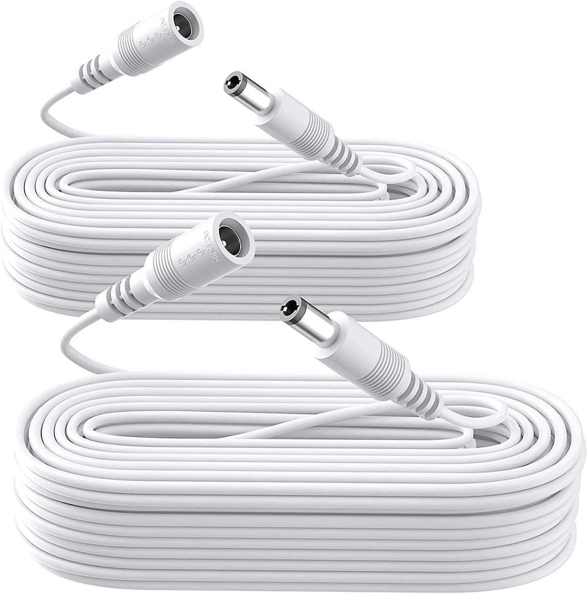 2-pack 33ft/10M verlengkabel, 2 stuks DC 12V stroomadapter verlengkabel 2,1 mm x 5,5 mm, compatibel met 12V DC adapter voeding of wandlader voor CCTV beveiligingscamera IP-camera (wit)