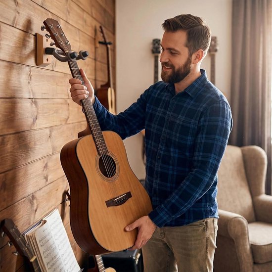 Gitaarhanger voor wandmontage 4-pack, hardhouten gitaarhanger Muurhaak Beugelhouder Standaard Display met schroeven - Eenvoudig te installeren - Past op alle maten gitaren, bas, mandoline, banjo, ukelele — afbeelding 5