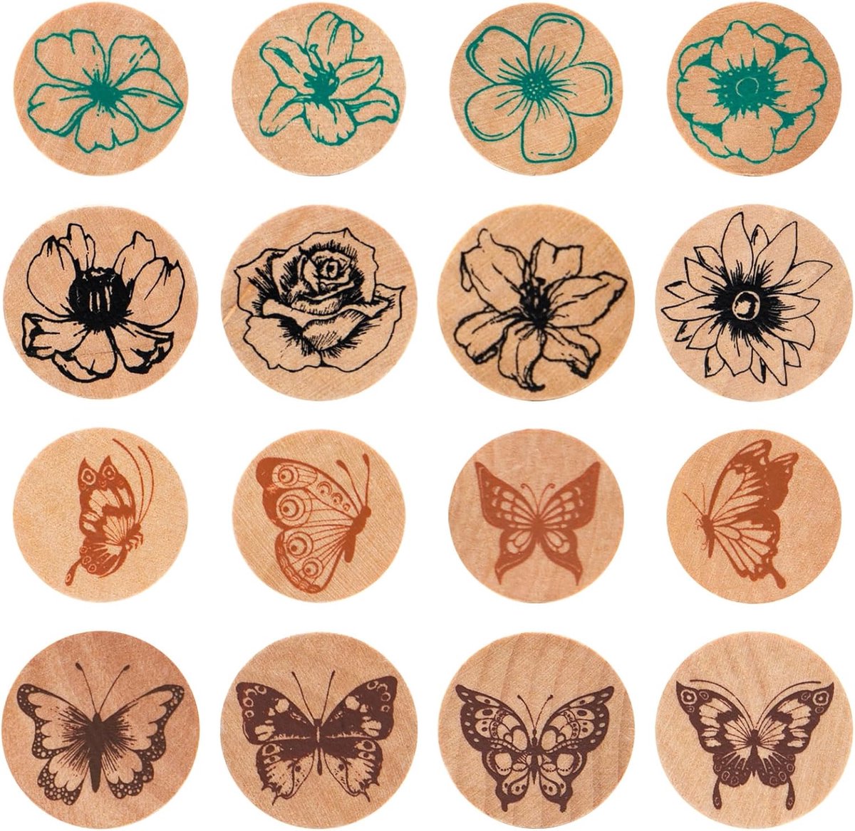 Houten stempels vlinder bloemen voor doe-het-zelf scrapbooking | Vintage vlinder houten rubberen stempels bloemen, Vintage decoratieve stempels in hout, houten stempel Rubber Set