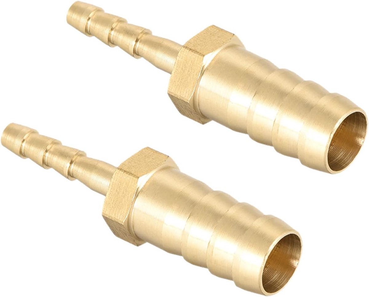 Slangmontage verloopstuk rechte weerhaken messing 10 mm tot 4 mm Dmr x 2 stuks goudtint rechte connector adapter voor slangaansluiting