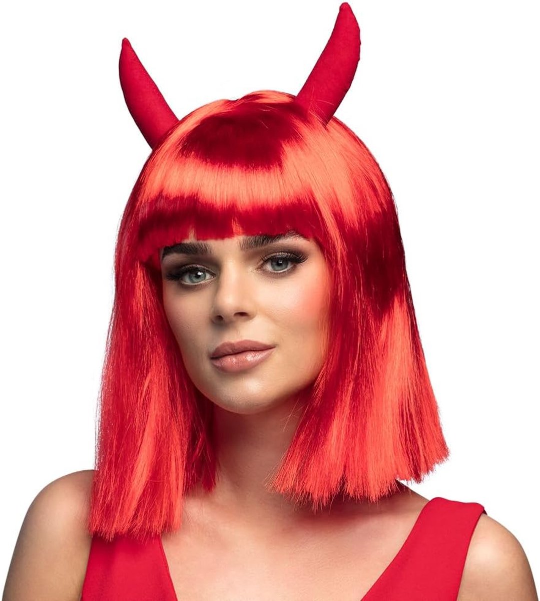 85608 - Pruik boze verleidster, tweekleurig, lang synthetisch haar, accessoire voor carnaval, Halloween pruik